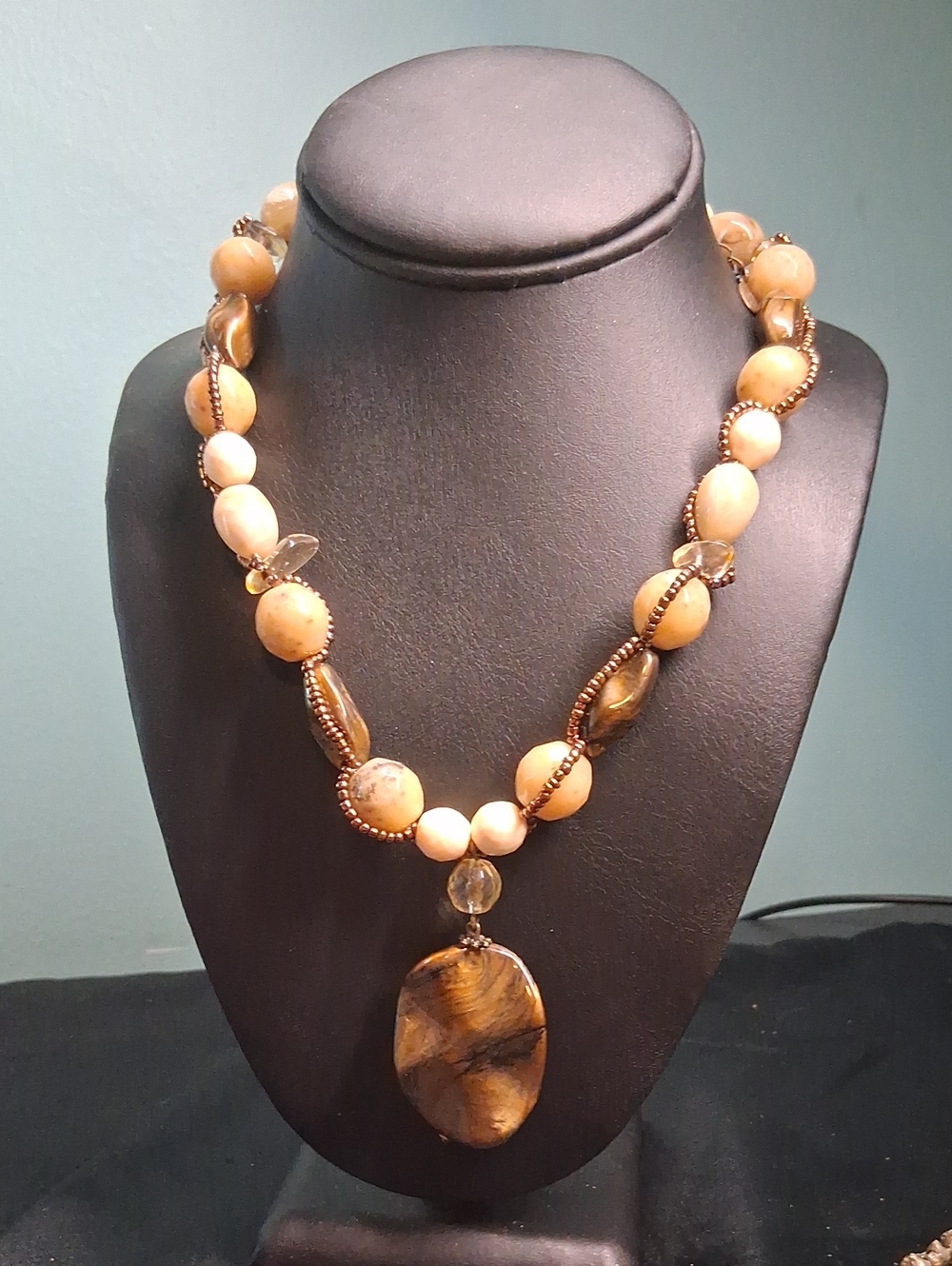 229. Cookie Lee Faux Stone, Faux Jasper Bronze Necklace 17-20"